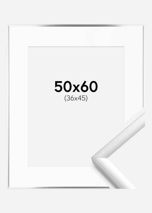 Ram med passepartou Fotolijst New Lifestyle Zilver 50x60 cm - Passe-partout Wit 37x46 cm
