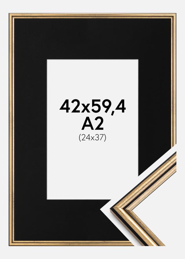 Ram med passepartou Fotolijst Horndal Goud 42x59,4 cm (A2) - Passe-partout Zwart 25x38 cm