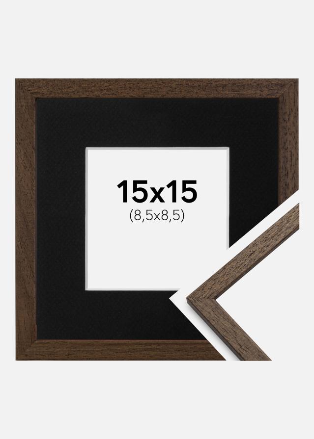 Ram med passepartou Fotolijst Edsbyn Walnoot 15x15 cm - Passe-partout Zwart 9x9 cm