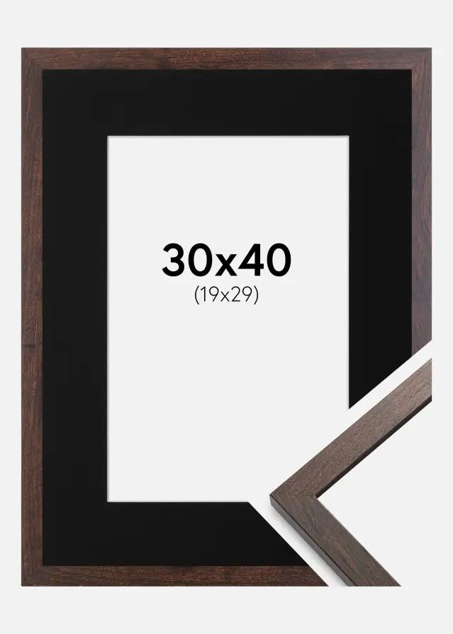 Ram med passepartou Fotolijst Trendy Walnoot 30x40 cm - Passe-partout Zwart 20x30 cm