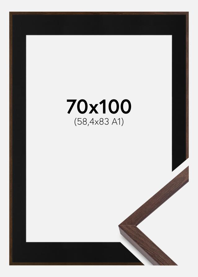 Ram med passepartou Fotolijst E-Line Walnoot 70x100 cm - Passe-partout Zwart 59,4x84 cm
