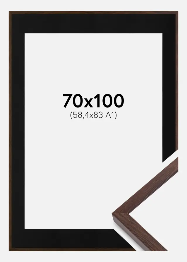 Ram med passepartou Fotolijst E-Line Walnoot 70x100 cm - Passe-partout Zwart 59,4x84 cm