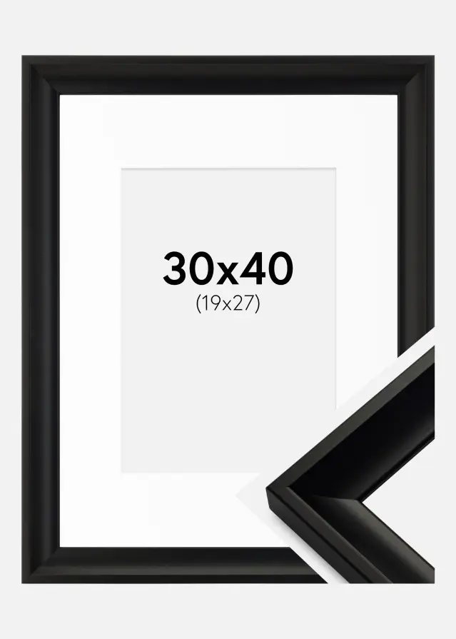 Ram med passepartou Fotolijst Öjaren Zwart 30x40 cm - Passe-partout Wit 20x28 cm