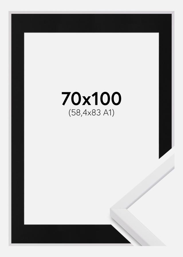 Ram med passepartou Fotolijst E-Line Wit 70x100 cm - Passe-partout Zwart 59,4x84 cm