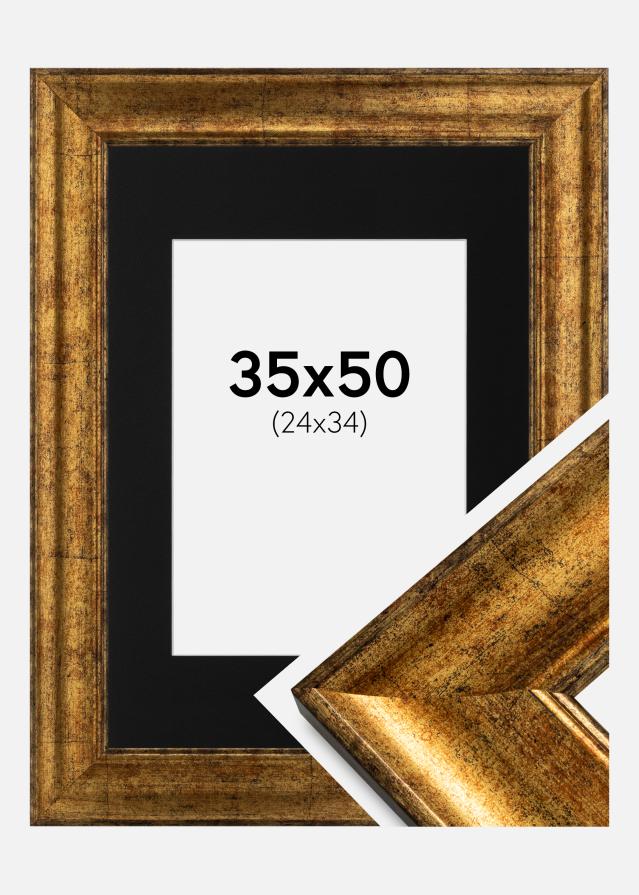 Ram med passepartou Fotolijst Saltsjöbaden Goud 35x50 cm - Passe-partout Zwart 25x35 cm