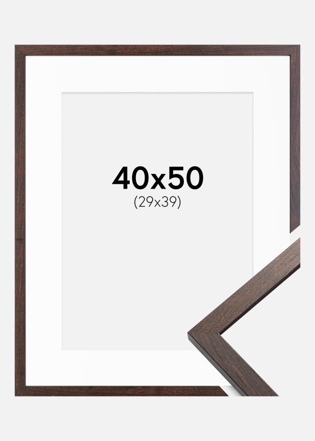 Ram med passepartou Fotolijst Trendy Walnoot 40x50 cm - Passe-partout Wit 30x40 cm