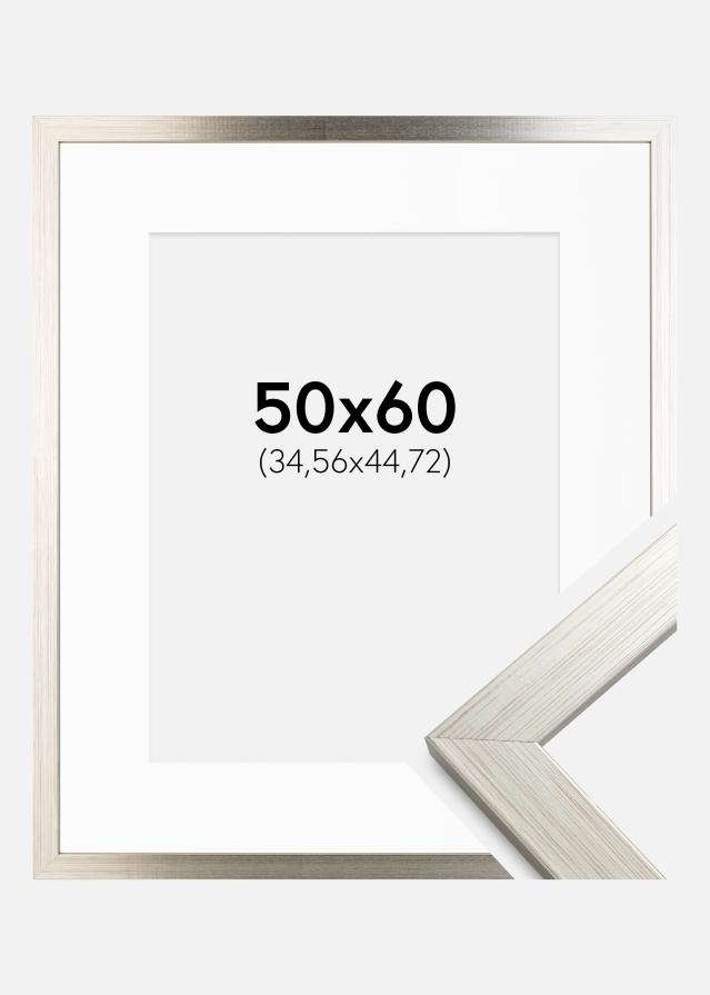 Ram med passepartou Fotolijst Silver Wood 50x60 cm - Passe-partout Wit 14x18 inches