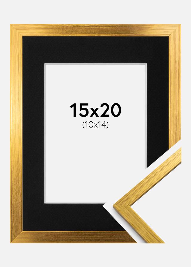 Ram med passepartou Fotolijst Edsbyn Goud 15x20 cm - Passe-partout Zwart 11x15 cm