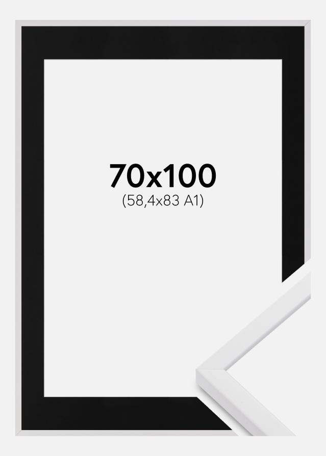 Ram med passepartou Fotolijst E-Line Wide Wit 70x100 cm - Passe-partout Zwart 59,4x84 cm