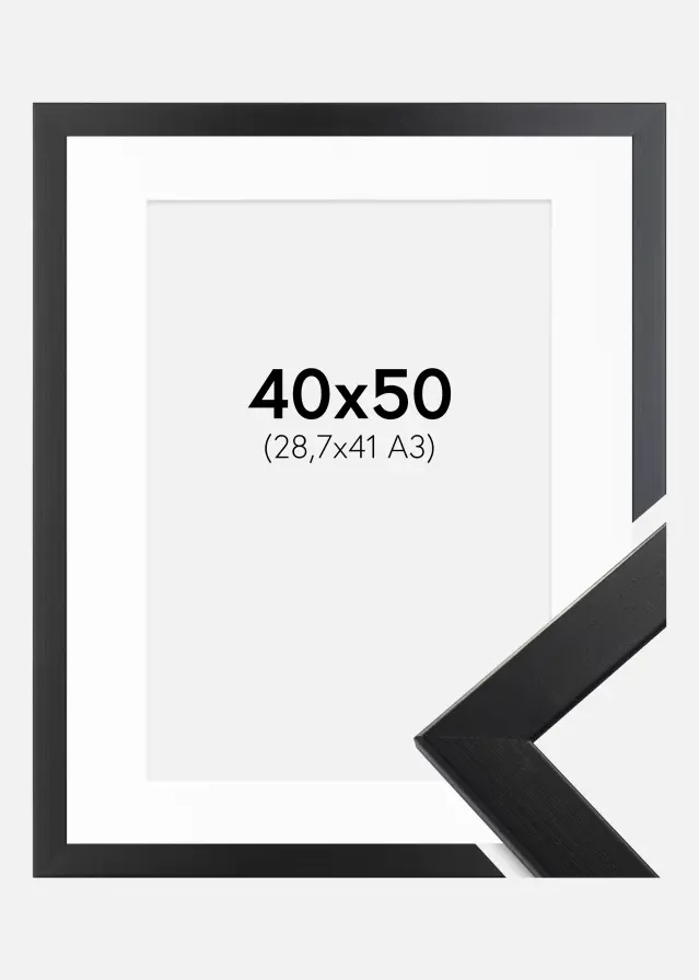 Ram med passepartou Fotolijst Trendline Zwart 40x50 cm - Passe-partout Wit 29,7x42 cm (A3)