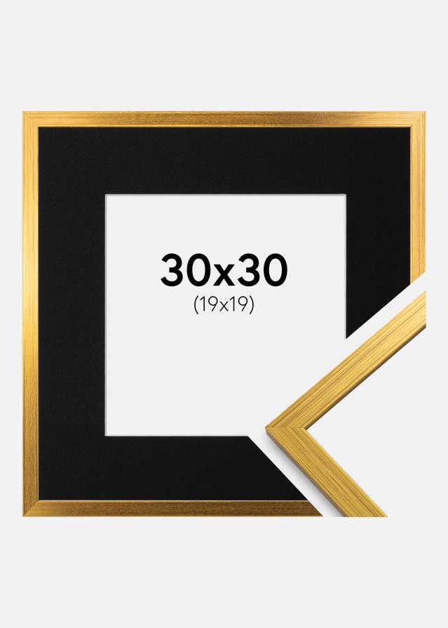 Ram med passepartou Fotolijst Edsbyn Goud 30x30 cm - Passe-partout Zwart 20x20 cm