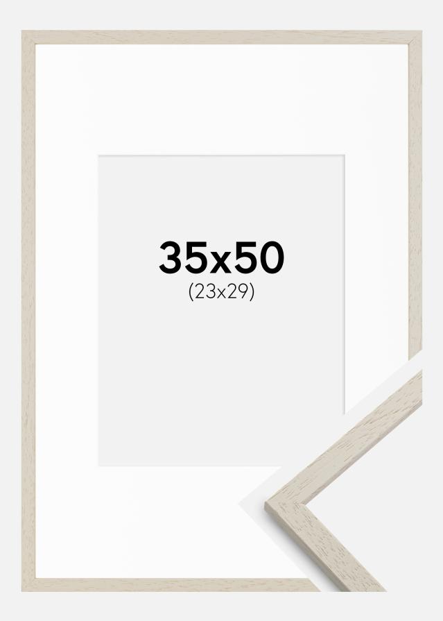 Ram med passepartou Fotolijst Edsbyn Sand 35x50 cm - Passe-partout Wit 24x30 cm
