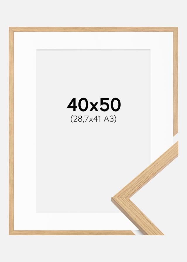 Ram med passepartou Fotolijst Galant Eiken 40x50 cm - Passe-partout Wit 29,7x42 cm (A3)