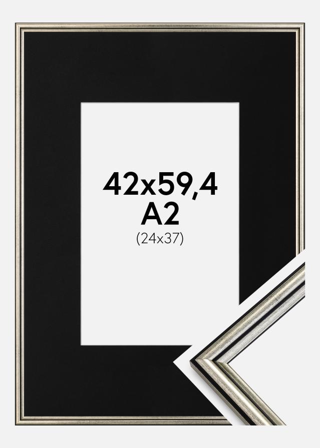 Ram med passepartou Fotolijst Horndal Zilver 42x59,4 cm (A2) - Passe-partout Zwart 25x38 cm