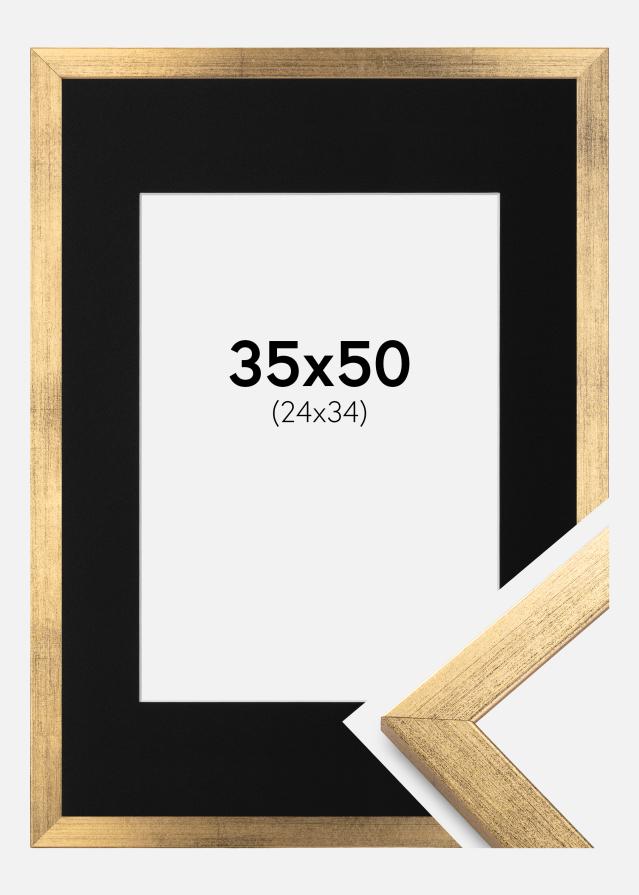 Ram med passepartou Fotolijst Stilren Goud 35x50 cm - Passe-partout Zwart 25x35 cm