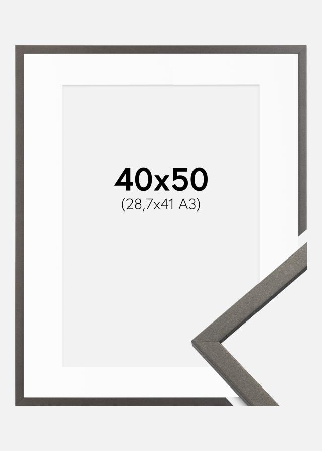 Ram med passepartou Fotolijst Edsbyn Grafiet 40x50 cm - Passe-partout Wit 29,7x42 cm (A3)