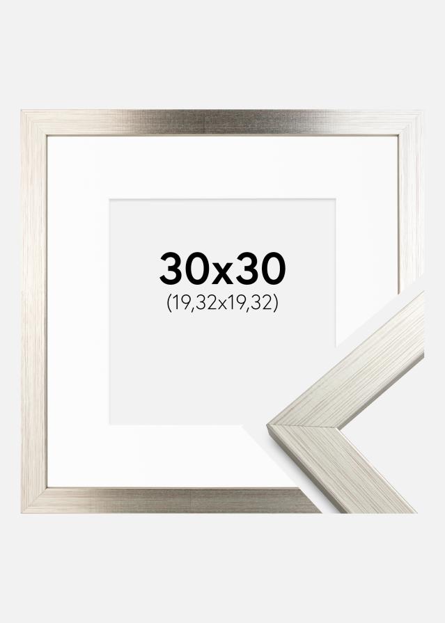 Ram med passepartou Fotolijst Silver Wood 30x30 cm - Passe-partout Wit 8x8 inches