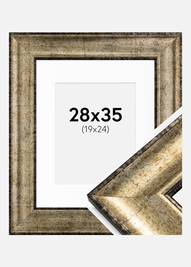 Ram med passepartou Fotolijst Saltsjöbaden Antiek Goud 28x35 cm - Passe-partout Wit 20x25 cm