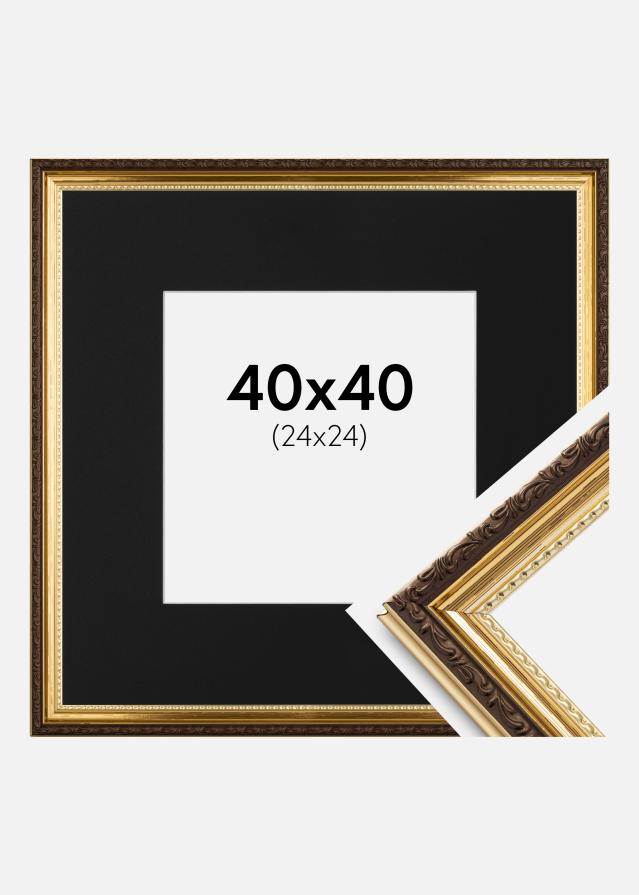 Ram med passepartou Fotolijst Abisko Goud 40x40 cm - Passe-partout Zwart 25x25 cm