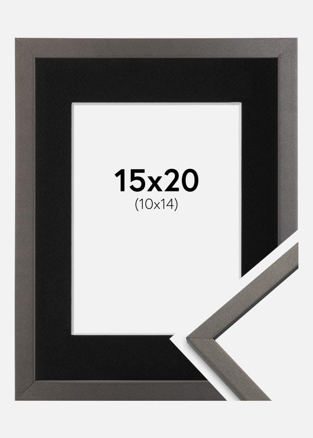Ram med passepartou Fotolijst Edsbyn Grafiet 15x20 cm - Passe-partout Zwart 11x15 cm