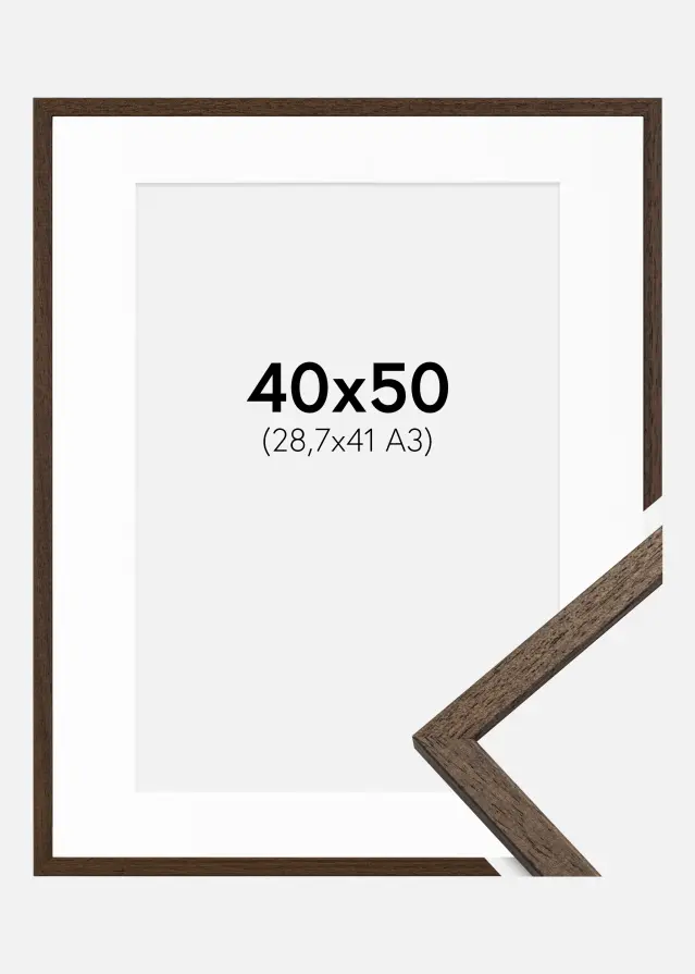Ram med passepartou Fotolijst Edsbyn Walnoot 40x50 cm - Passe-partout Wit 29,7x42 cm (A3)