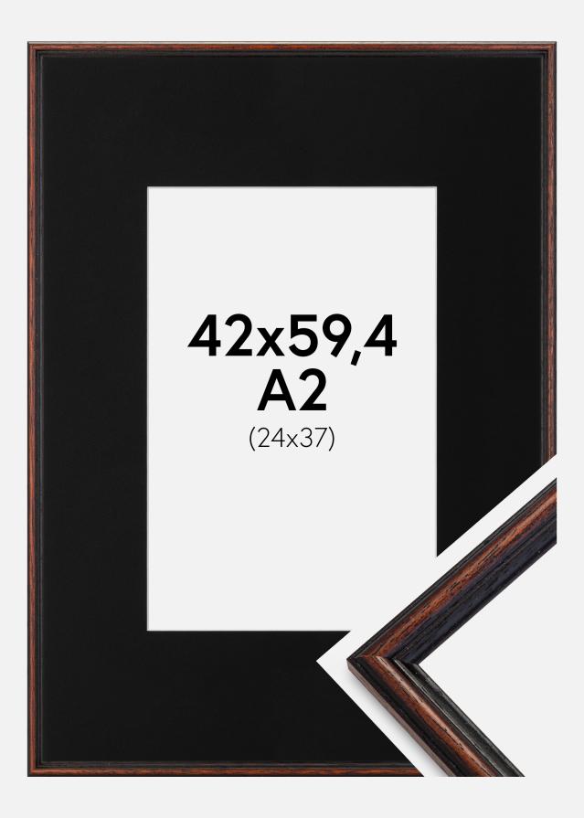 Ram med passepartou Fotolijst Horndal Walnoot 42x59,4 cm (A2) - Passe-partout Zwart 25x38 cm