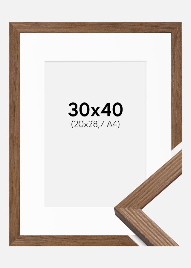 Ram med passepartou Fotolijst Fiorito Donker Eiken 30x40 cm - Passe-partout Wit 21x29,7 cm (A4)