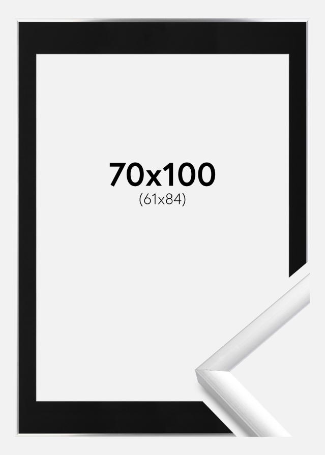 Ram med passepartou Fotolijst New Lifestyle Zilver 70x100 cm - Passe-partout Zwart 62x85 cm