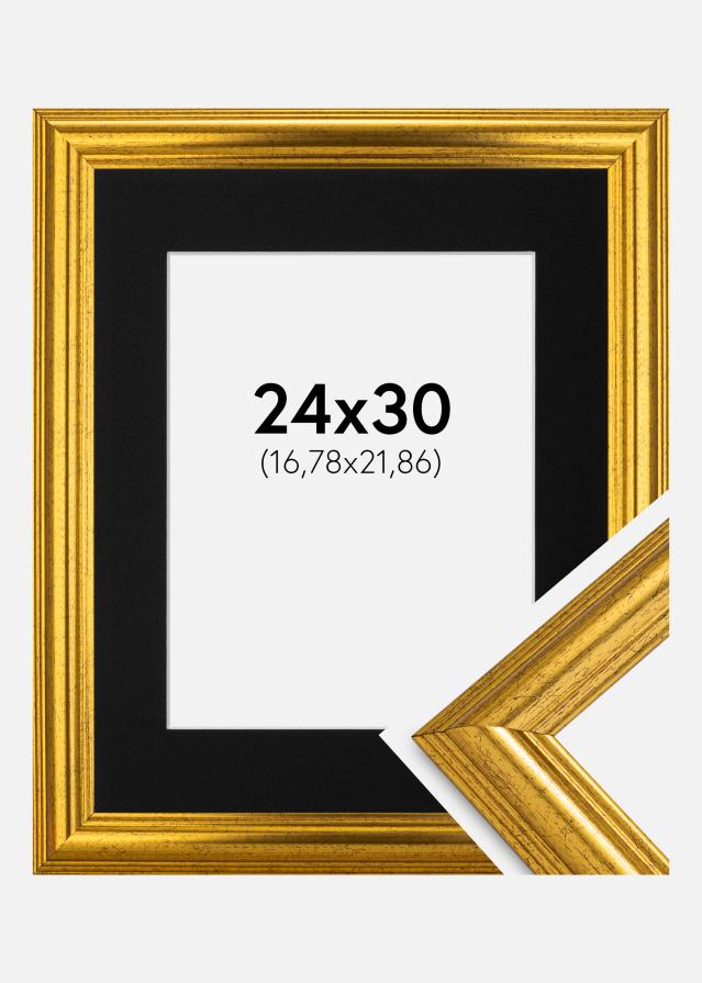 Ram med passepartou Fotolijst Västkusten Goud 24x30 cm - Passe-partout Zwart 7x9 inches