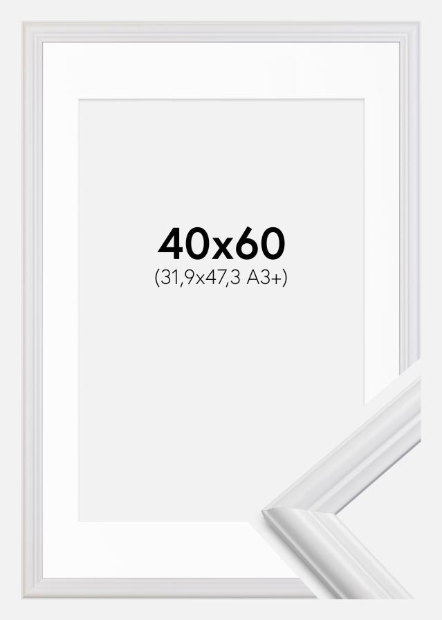 Ram med passepartou Fotolijst Siljan Wit 40x60 cm - Passe-partout Wit 32,9x48,3 cm (A3+)