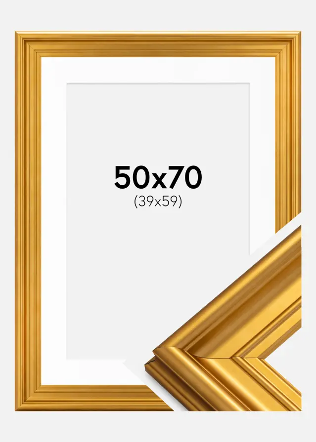 Ram med passepartou Fotolijst Mora Premium Goud 50x70 cm - Passe-partout Wit 40x60 cm