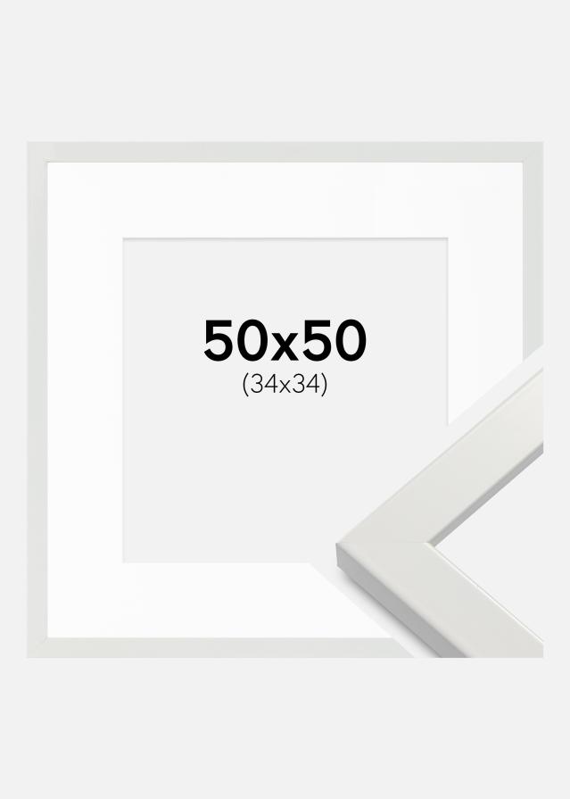 Ram med passepartou Fotolijst White Wood Glossy 50x50 cm - Passe-partout Wit 35x35 cm