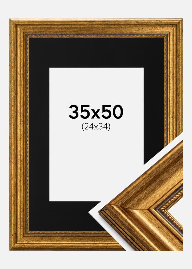 Ram med passepartou Fotolijst Rokoko Goud 35x50 cm - Passe-partout Zwart 25x35 cm