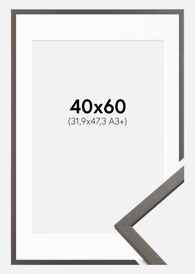 Ram med passepartou Fotolijst Edsbyn Grafiet 40x60 cm - Passe-partout Wit 32,9x48,3 cm (A3+)