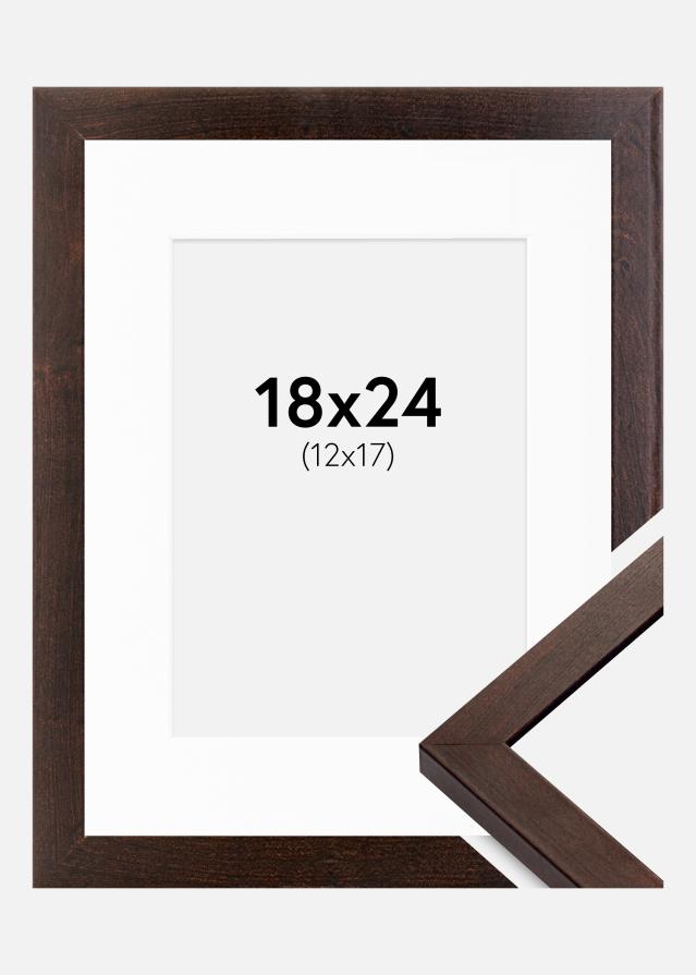 Ram med passepartou Fotolijst Selection Walnoot 18x24 cm - Passe-partout Wit 13x18 cm