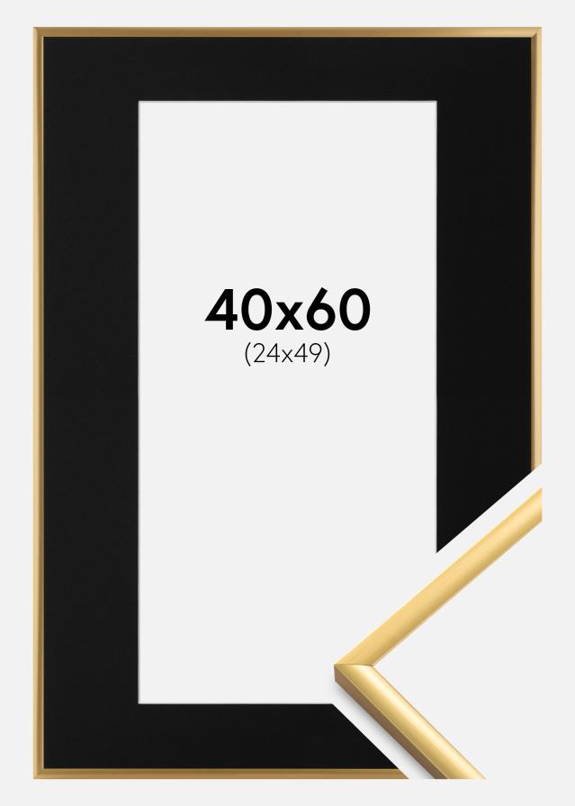 Ram med passepartou Fotolijst New Lifestyle Shiny Gold 40x60 cm - Passe-partout Zwart 25x50 cm