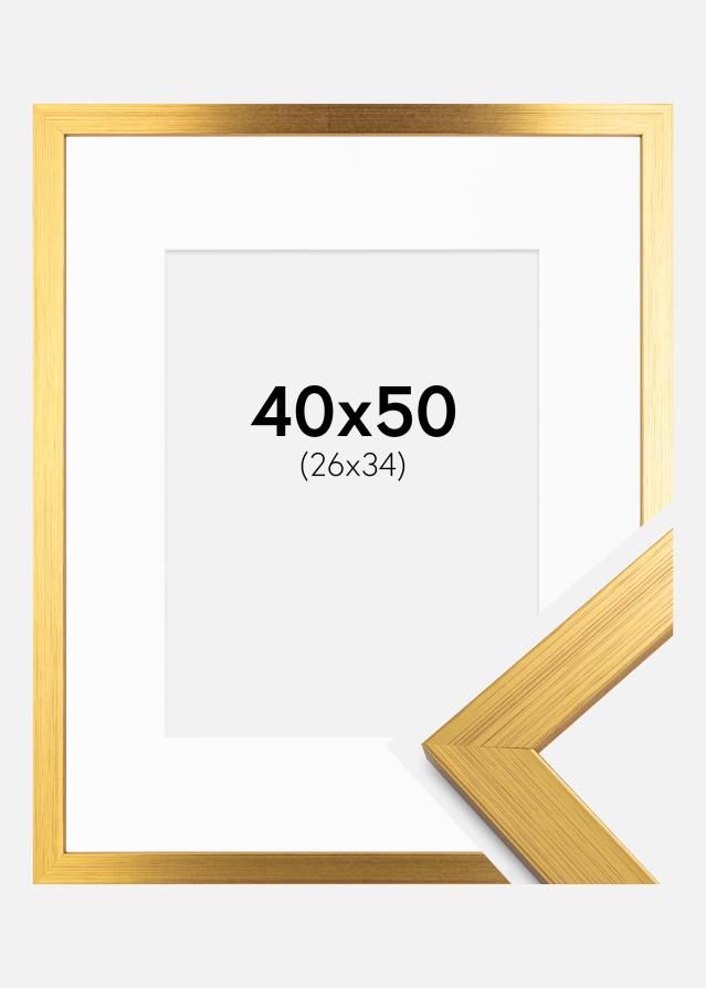 Ram med passepartou Fotolijst Gold Wood 40x50 cm - Passe-partout Wit 27x35 cm