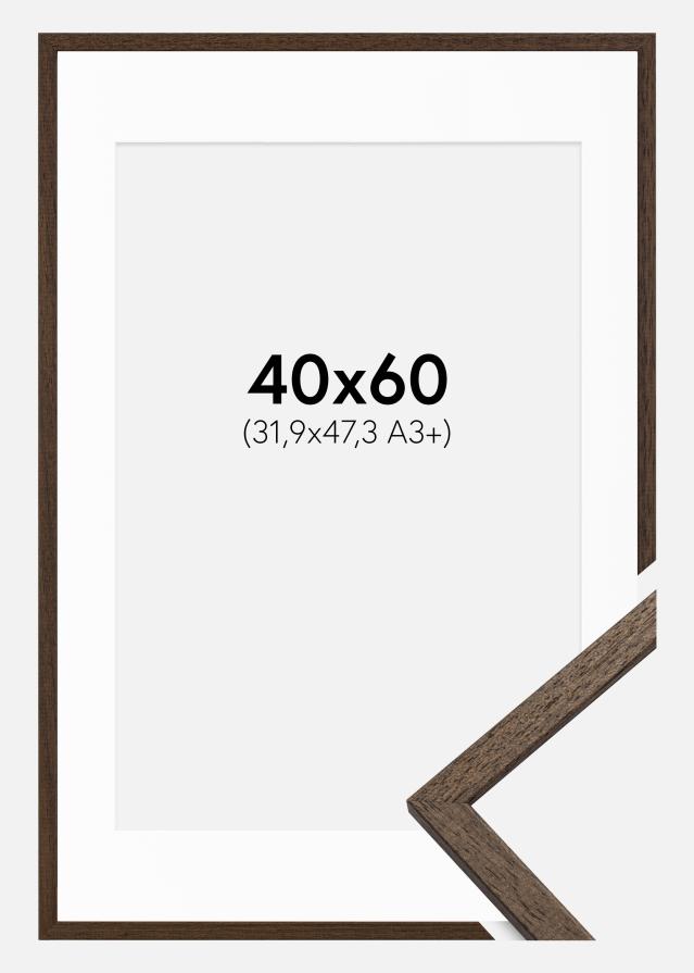 Ram med passepartou Fotolijst Edsbyn Walnoot 40x60 cm - Passe-partout Wit 32,9x48,3 cm (A3+)