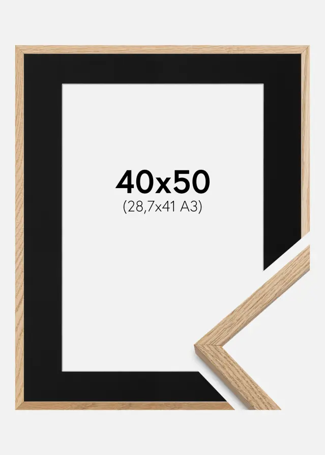 Ram med passepartou Fotolijst Oslo Eiken 40x50 cm - Passe-partout Zwart 29,7x42 cm (A3)