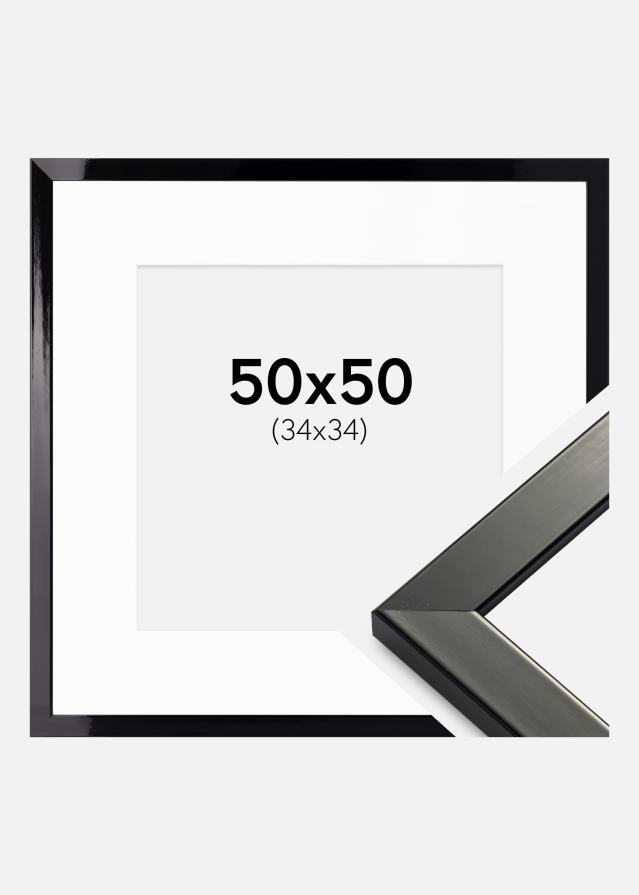 Ram med passepartou Fotolijst Uppsala Zwart Hoogglans 50x50 cm - Passe-partout Wit 35x35 cm