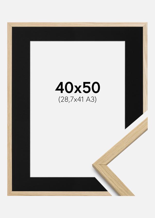 Ram med passepartou Fotolijst Edsbyn Eiken 40x50 cm - Passe-partout Zwart 29,7x42 cm (A3)