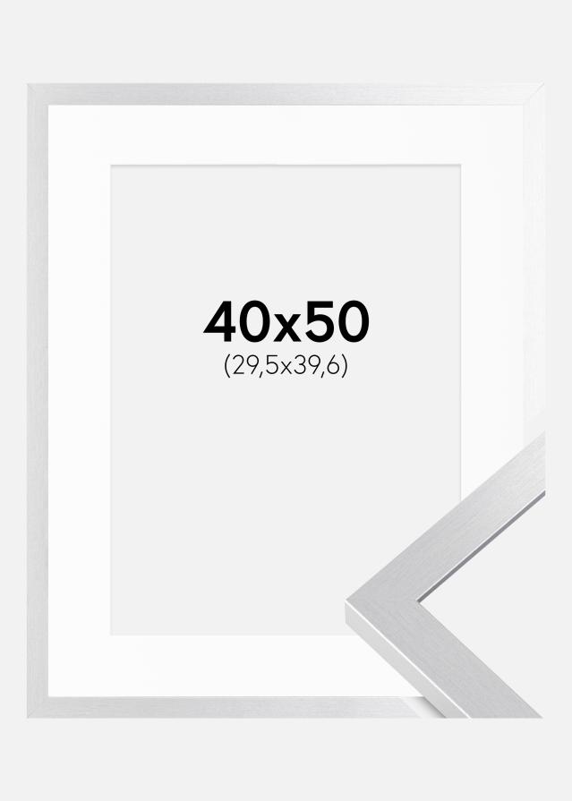 Ram med passepartou Fotolijst Selection Zilver 40x50 cm - Passe-partout Wit 12x16 inches