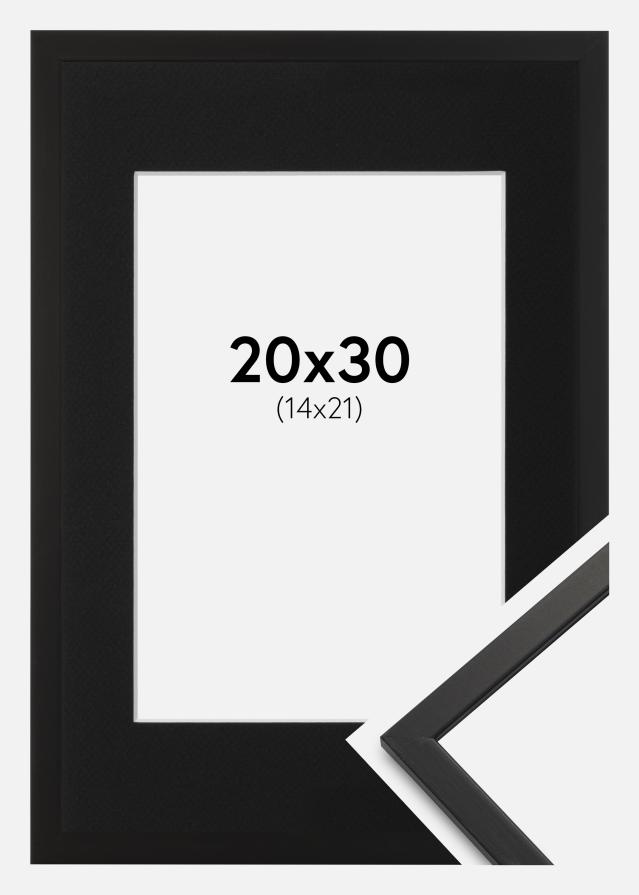 Ram med passepartou Fotolijst Edsbyn Zwart 20x30 cm - Passe-partout Zwart 15x22 cm