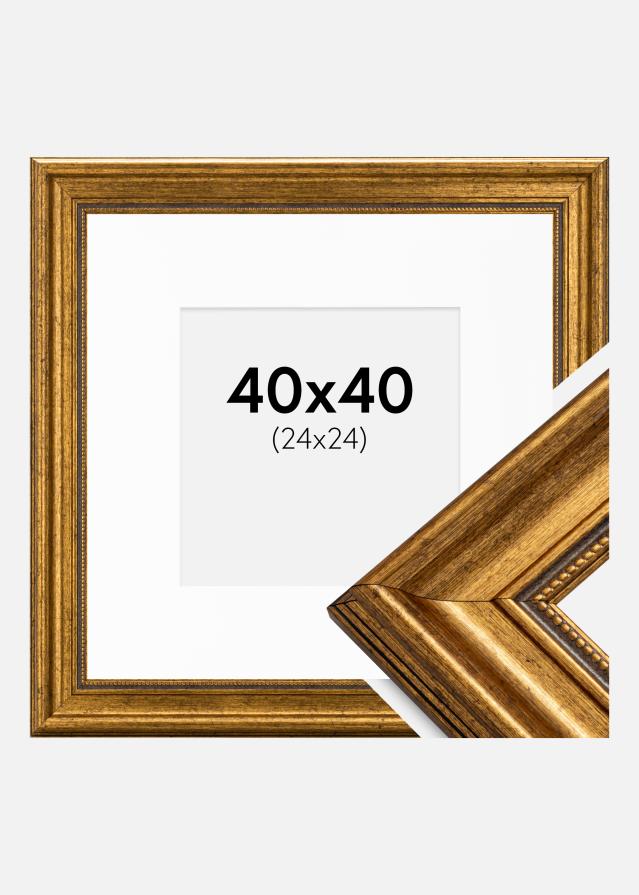 Ram med passepartou Fotolijst Rokoko Goud 40x40 cm - Passe-partout Wit 25x25 cm