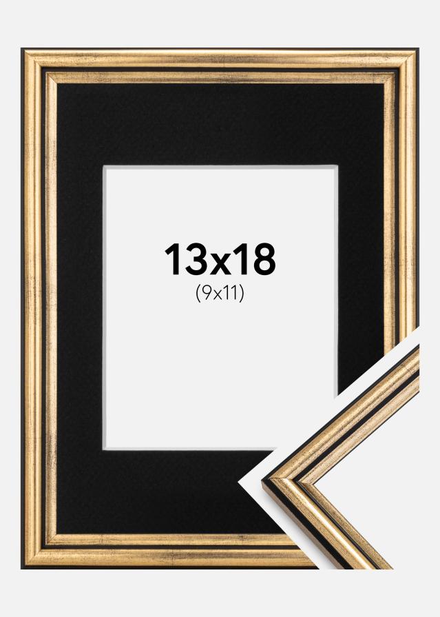 Ram med passepartou Fotolijst Horndal Goud 13x18 cm - Passe-partout Zwart 10x12 cm