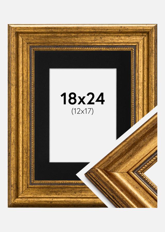 Ram med passepartou Fotolijst Rokoko Goud 18x24 cm - Passe-partout Zwart 13x18 cm