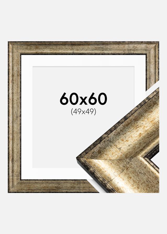 Ram med passepartou Fotolijst Saltsjöbaden Antiek Goud 60x60 cm - Passe-partout Wit 50x50 cm