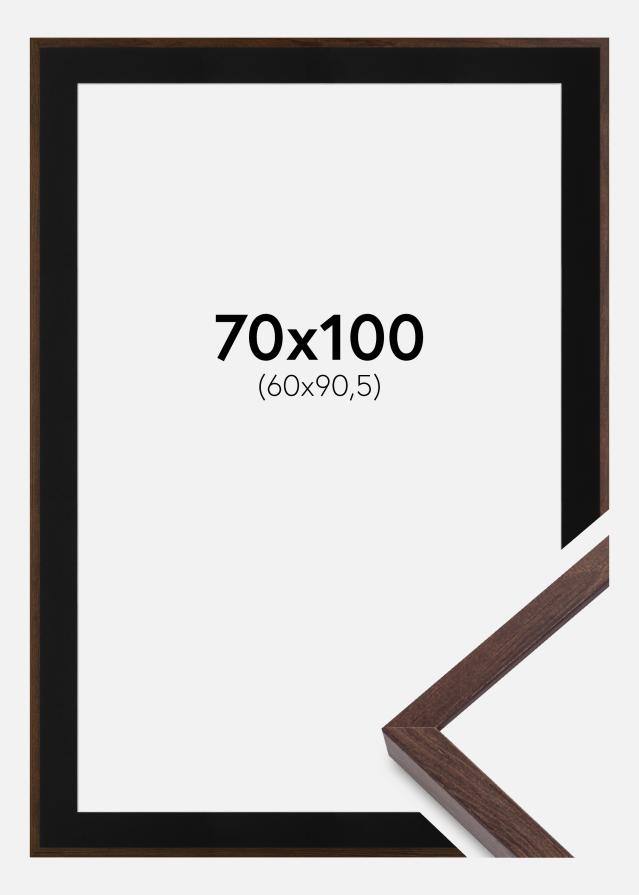 Ram med passepartou Fotolijst E-Line Walnoot 70x100 cm - Passe-partout Zwart 61x91,5 cm