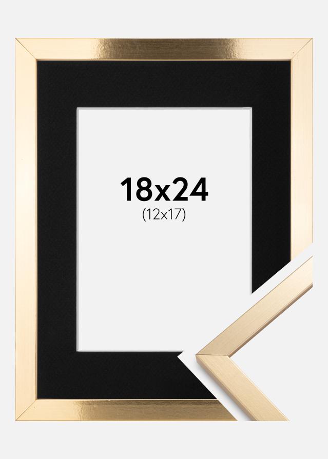 Ram med passepartou Fotolijst Trendy Goud 18x24 cm - Passe-partout Zwart 13x18 cm