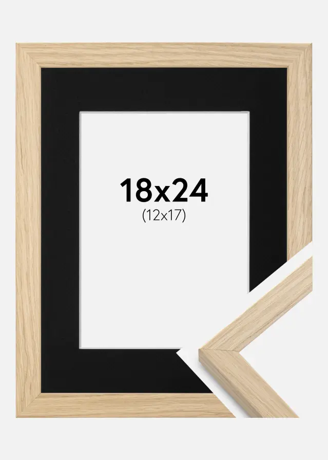 Ram med passepartou Fotolijst Grimsåker Eiken 18x24 cm - Passe-partout Zwart 13x18 cm
